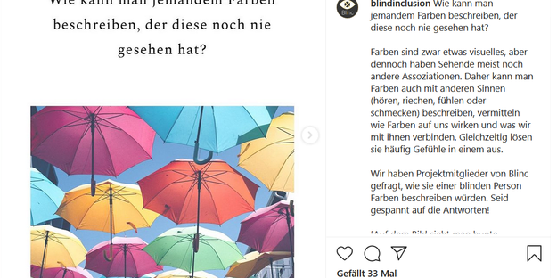 Screenshot unseres Instagram Beitrages zum Thema Farben und Bildheit.